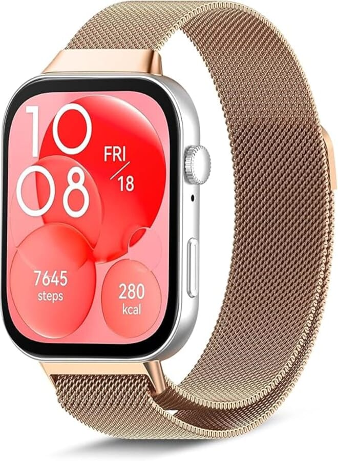 O Ozone Strap Compatible with Huawei Watch Fit 4 / Fit 4 Pro/Fit 3, Metal Mesh with Magnetic Closure, Magnetic Milanese Loop Replacement for Men & Women- Rose Gold